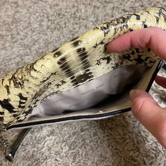 Michael Kors Snake Print Leather Crossbody Chain Strap Colorblock - Picture 6 of 8